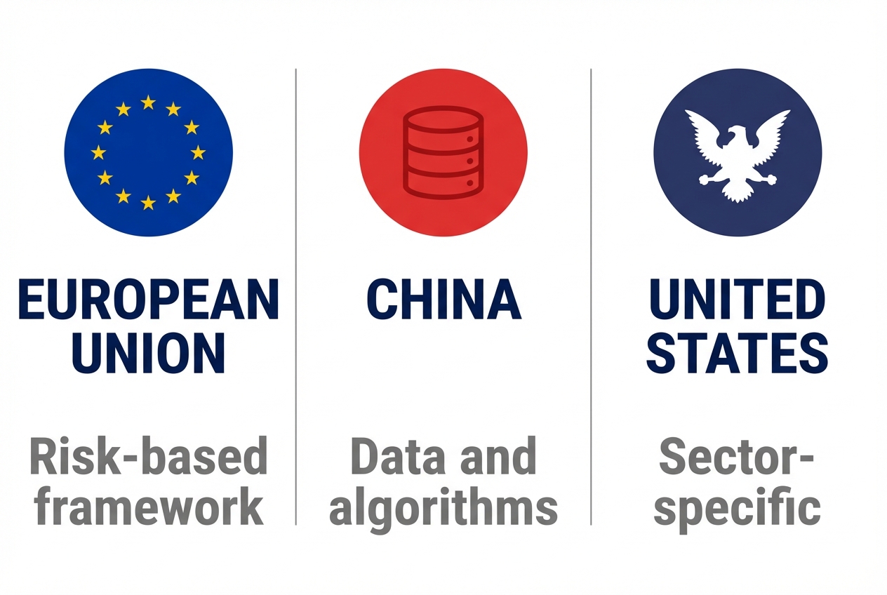 Global AI governance: EU, China, and United States approaches compared