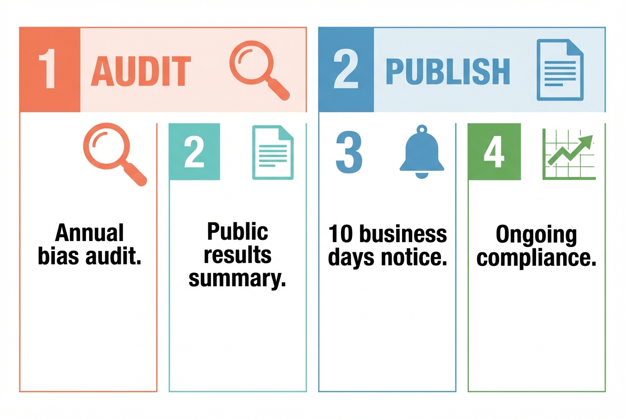 NYC Local Law 144 compliance steps: audit, publish, notify, monitor