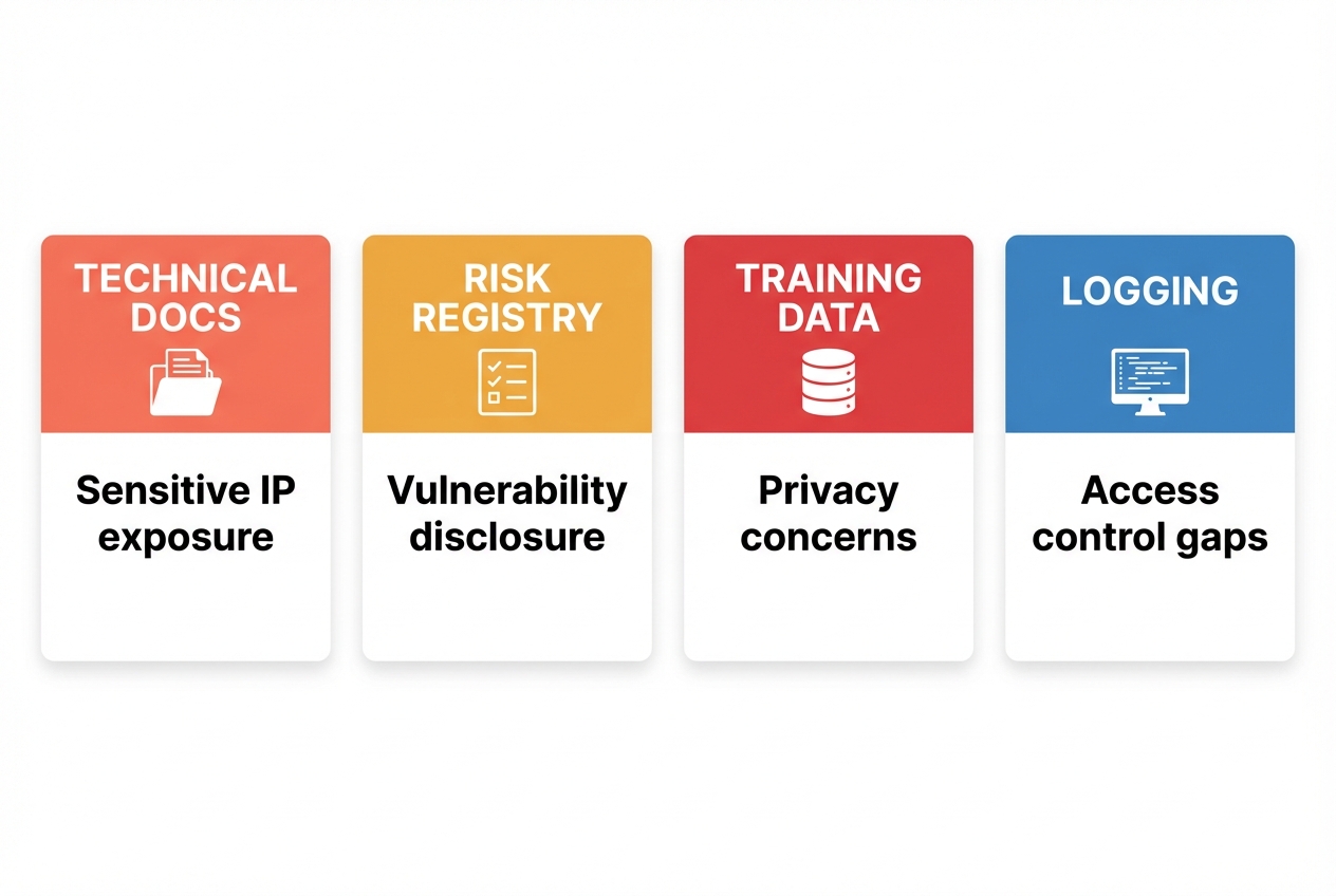 Four risk areas of third-party AI governance: technical docs, risk registry, training data, logging
